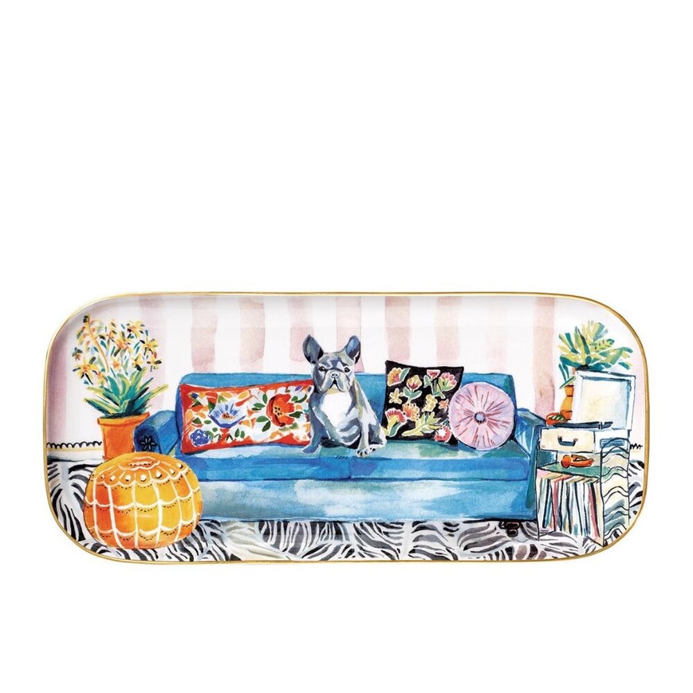 Punch Studio Frenchie Ceramic Serving Tray Platter 14" x 6.5" New in Box